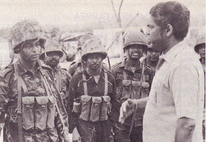 Athulathmudali with Sri Lankan troops, mid to late 1980s