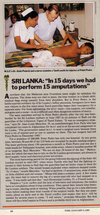 TIME January 9 1989 Sri Lanka MSF