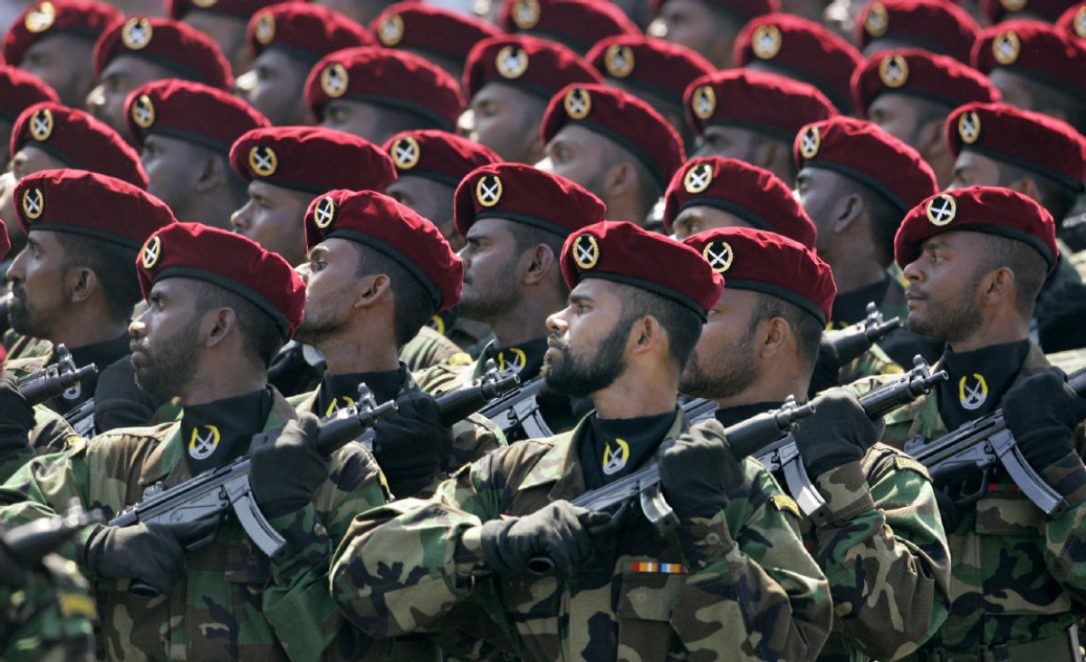 Sri Lankan army commandos march during an Independence Day celebration in Colombo.
