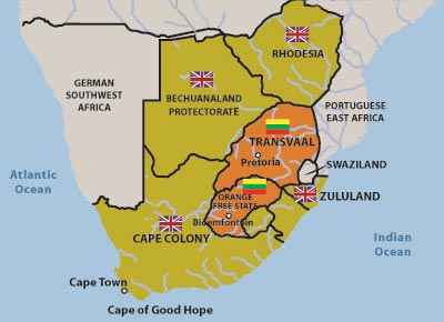 Boer War Maps : Map of Southern Africa showing the British colonies and the Boer republics - 2.a.2.1 cgr5