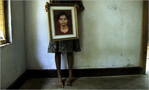 Sivapragasam Romila, one of 17 aid workers massacred in Mutur, in a photo held by her sister, Noilen. June 2007 