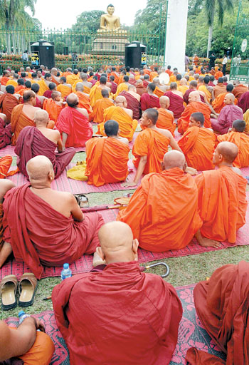 Sri Lanka’s hardline Buddhist monks are opposed to any form of settlement with the Tamils, and the political party of monks walked out of the all party constitutional conference. Photo Daily News August 2007