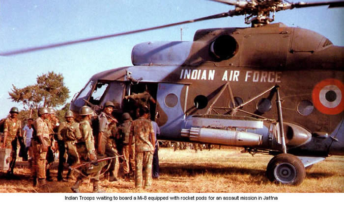 Indian Troops waiting to board a Mi-8 equipped with rocket pods for assault mission in Jaffna 1987 Bharat Rakshak
