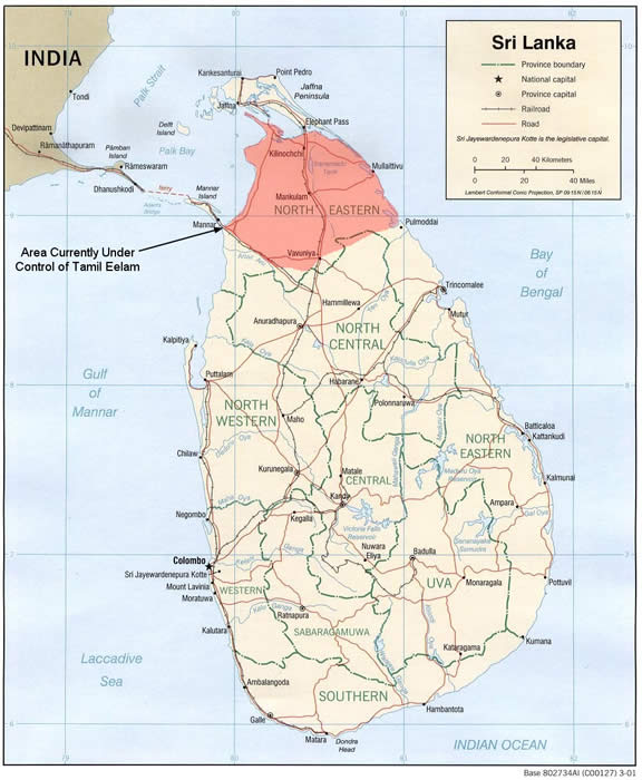 Area currently under control of Tamil Eelam 2007