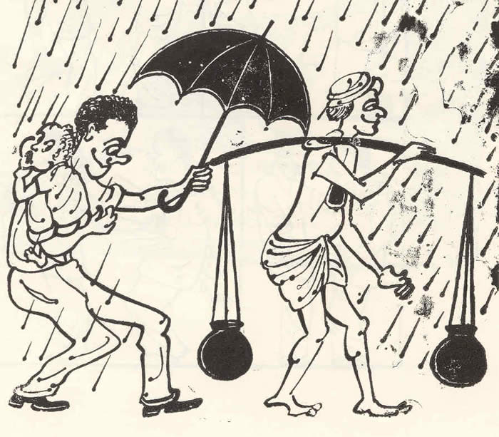 'Siritharan' Sundar cartoon Sittampalam Sivagnanasuntharam - Protecting the Toddy from Rain