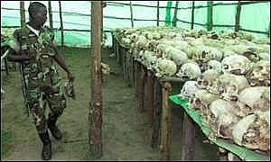 The skulls of some of the hundreds of thousands of victims, collected after the Rwandan holocaust.