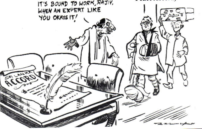 R. K Laxman cartoon on 1987 Indo Lanka Accord