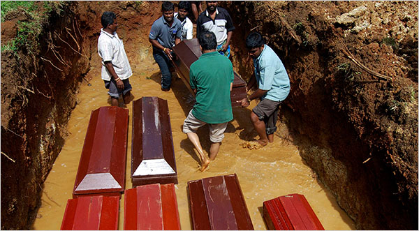 Tamil civilians who died in an ambush while trying to reach government-held land were buried recently in Vavuniya, Sri Lanka. January 2009