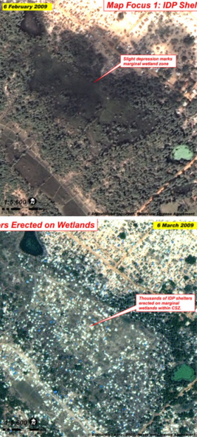 UN satellite photos of Vanni 'safe zone' in Sri Lanka February & March 2009