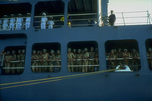 Trincomalee, 1990: Indian peacekeeping soldiers pulling out after three years of trying to end the civil war 