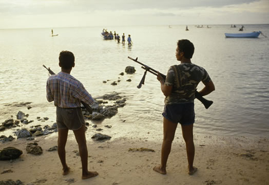 Jaffna peninsula, 1986: Tamil guerillas leave Jaffna by boat, bound for India 