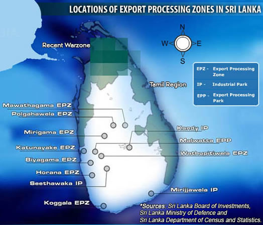 Locations of Export Processing Zones in Sri Lanka 2009