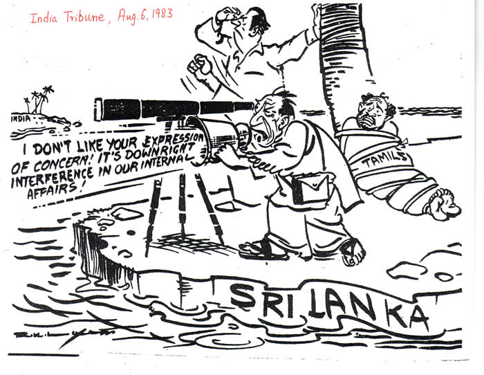 R. K. Laxman period cartoon Aug 6 1983 India Tribune Sri Lanka Tamils
