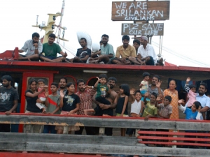 Sri Lankan Tamil refugees on boat in Merak Indonesia October 2009