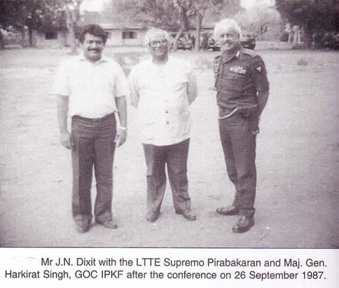 Prabakaran J.N. Dixit & Harkirat Singh September 26 1987 after conference