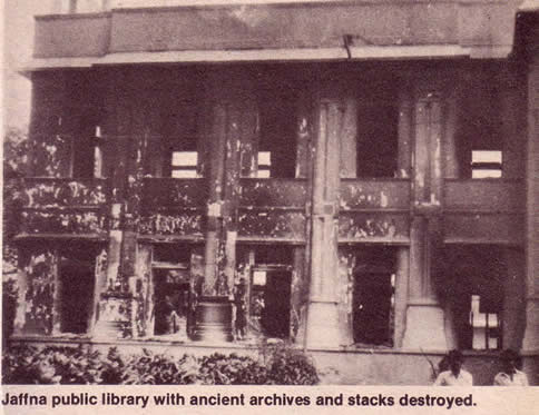 Jaffna Public Library with ancient archives and stacks destroyed 1981