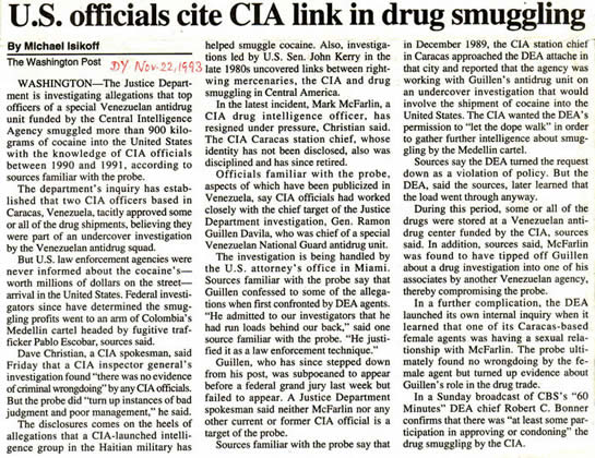 Washington Post Nov 22 1993 article on CIA & drug smuggling Michael Isikoff