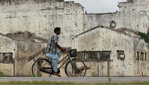 Bullet pocked building in Sri Lanka north 2012