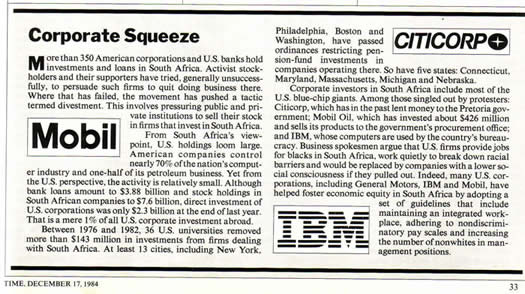 American investment in South Africa TIME December 17 1984