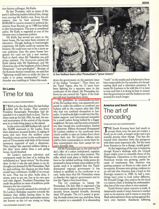 military showdown The Economist August 5 1989 India Sri Lanka