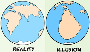 Daily Mirror cartoon April 3 2012 Reality Illusion maps of Sri Lanka's global importance