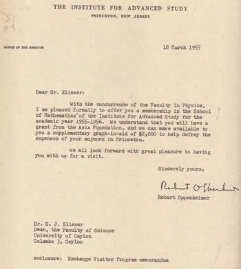 Robert Oppenheimer letter to Dr. C. J. Eliezer March 18 1955