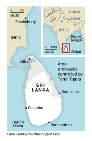 Territory previously controlled by the Tamil Tigers map Washington Post July 13 2012 Sri Lanka