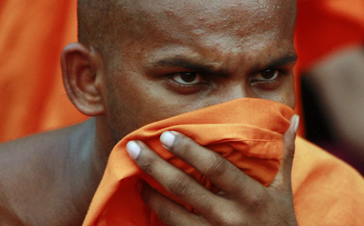 A Buddhist monk protesting in Colombo 2010