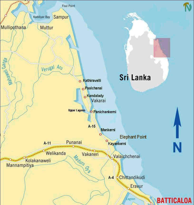 Eastern Sri Lanka north of Batticaloa