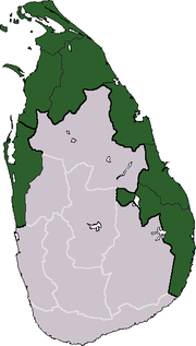 Map of the districts of Sri Lanka claimed by LTTE as parts of Tamil Eelam
