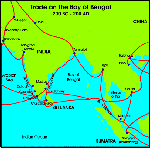Map of trade routes on the Bay of Bengal