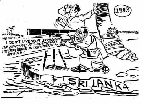 Cartoon on JR Jayawardene 1983 Tamils