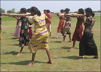 Women undergoing self-defense training, Vanni, May 2006 