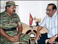 Tamil Tiger leader Vellupillai Prabhakaran (left) and Anton Balasingham ~2003