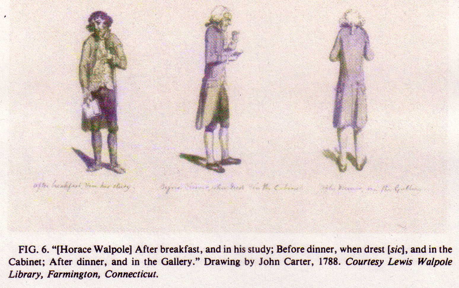 Horace Walpole sketched by John Carter in 1788