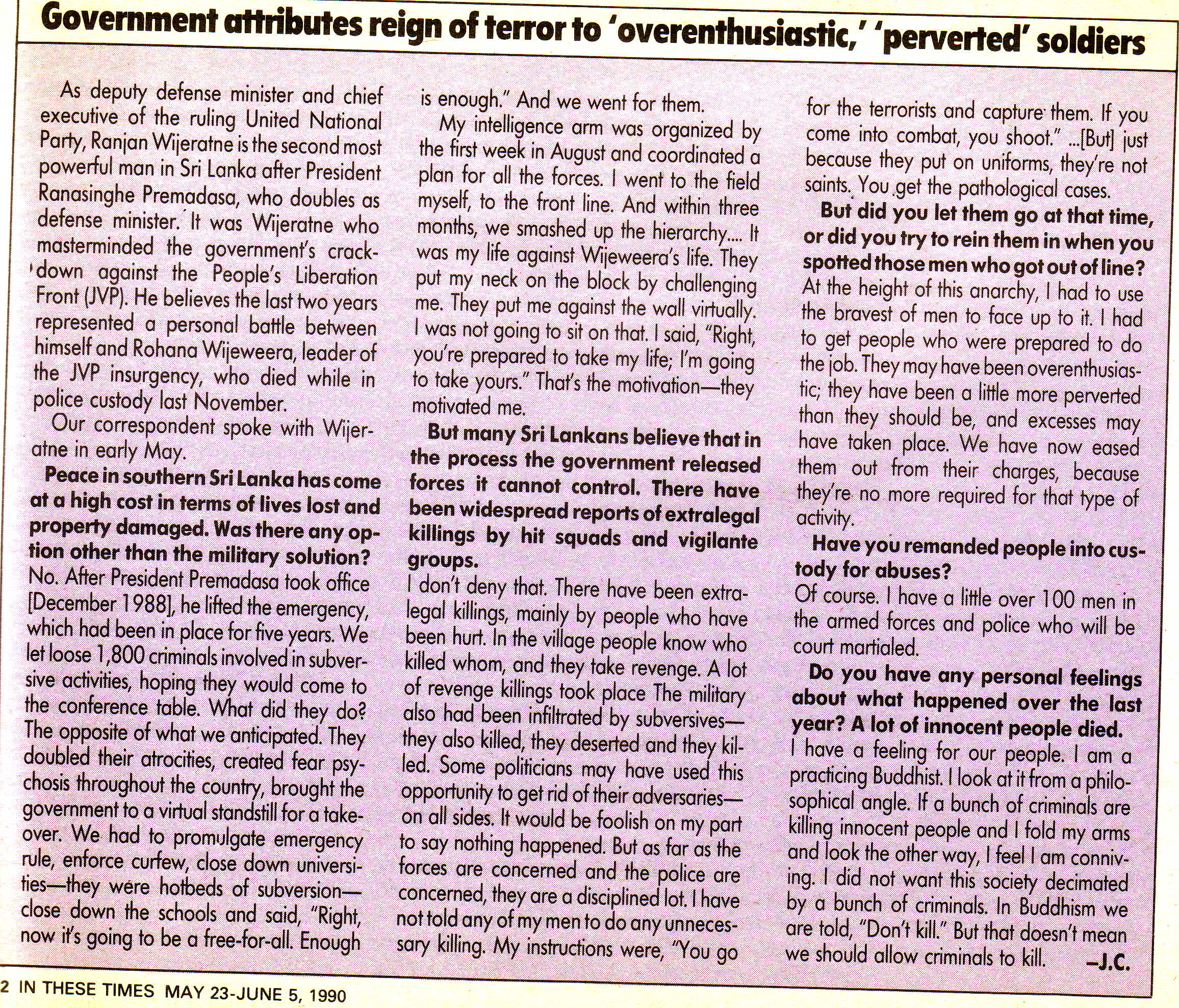 Colmey interviews Ranjan Wijeratne 1990 May 23