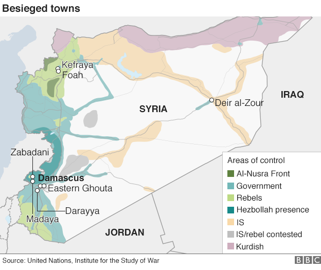 Map showing besieged parts of Syria
